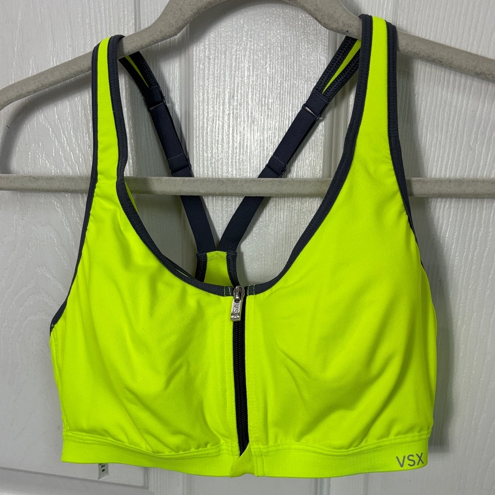 VSX SPORT Victoria’s Secret Reacerback zip front sports bra neon yellow size 36B